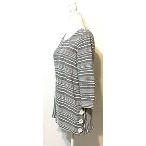 Ali Miles Size XS Striped 3/4 Sleeve Textured Top Oversized Buttons Office Boho